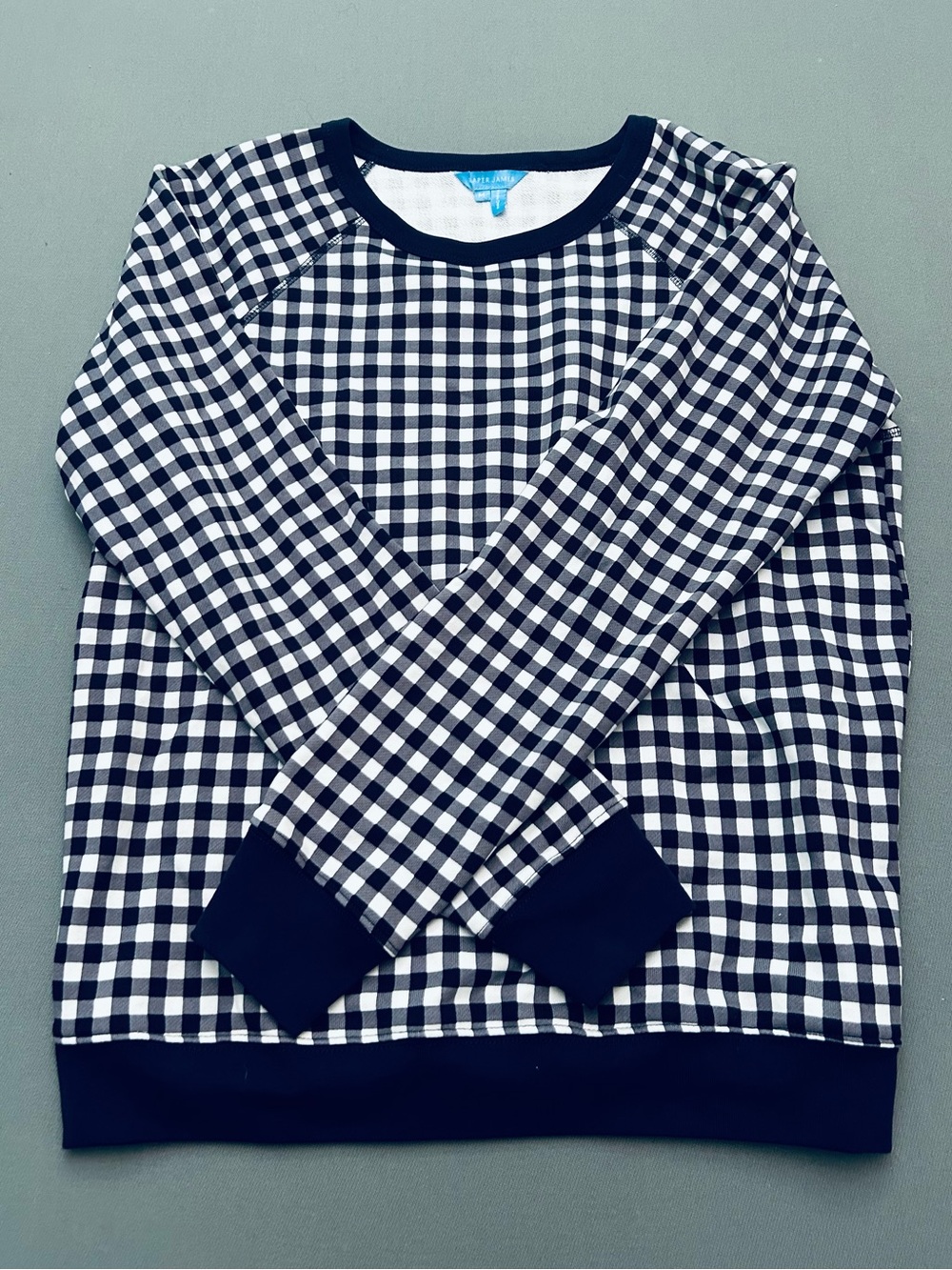 Draper James Preppy Women's Navy and White Classic Gingham Crewneck Sweater - Picture 1 of 7